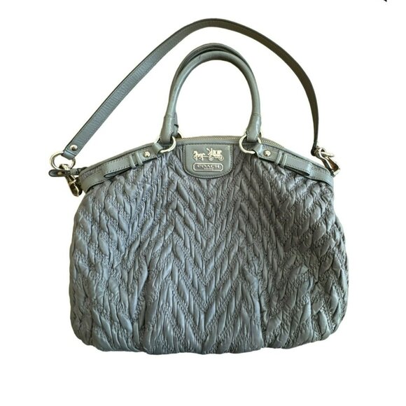 Coach Handbags - Coach Madison Gray Bag Handbag Shoulder Purse Leather Cloth Body Textured